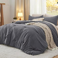 Bedsure Full Size Comforter Set, Dark Grey Soft Prewashed Bedding for All Seasons, 3 Pieces GentleSoft™ Warm Down Alternative Bed Set, 1 Lightweight Comforter (82"x86") and 2 Pillowcases (20"x26")