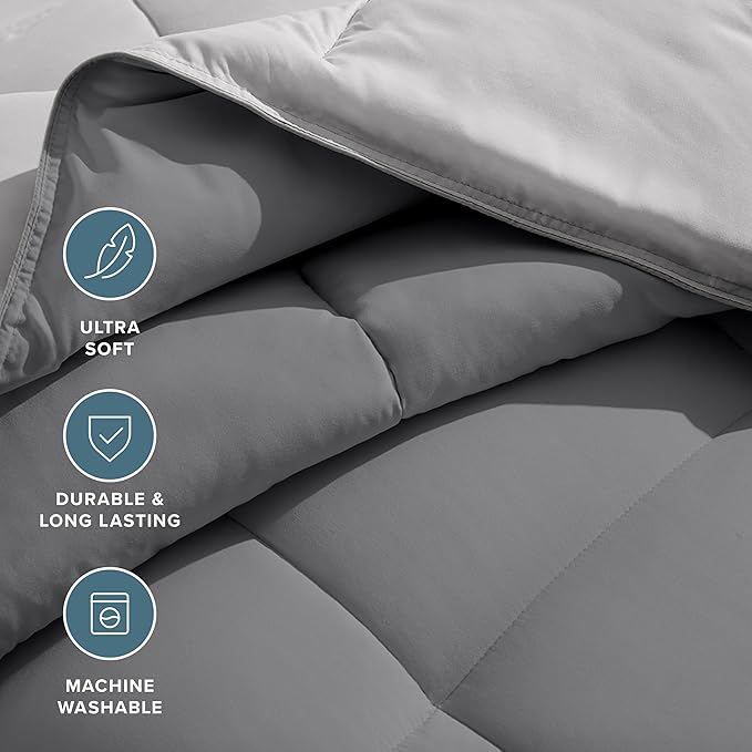 Bare Home Full Comforter - Reversible Colors - Goose Down Alternative - Ultra-Soft - Premium 1800 Series - All Season Warmth - Bedding Comforter (Full, Grey/Light Grey)