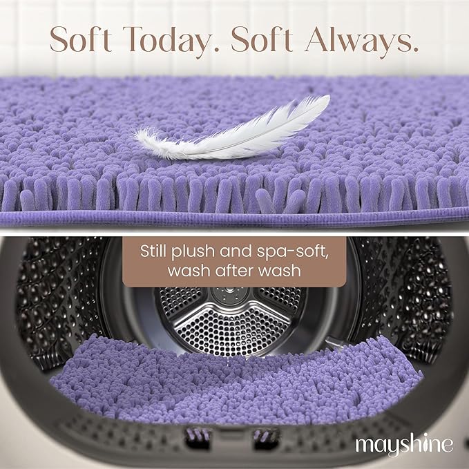 MAYSHINE Plush Shaggy Chenille Bath Mat | Extra Soft, Super Absorbent, Non-Slip Bathroom Rug | Fluffy Microfiber, Area Rug Sets for Bathroom Floor, Kitchen, Living Room | 47"x27" | Lavender