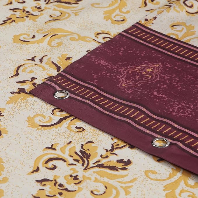 Fabric Shower Curtain, Burgundy and Gold Damask Print Shower Curtains for Bathroom, Classic Baroque Bathroom Curtains, 62" W x 72" H