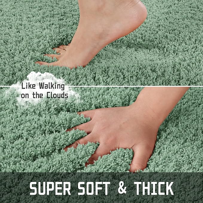 Yimobra Fluffy Plush Bath Rug, Super Shaggy Soft Comfortable Non Slip, Water Absorbent Microfiber Bath Mat, Dries Quickly, Machine Washable Thick Bathroom Rugs for Shower, 56"x 24", Pure Light Green