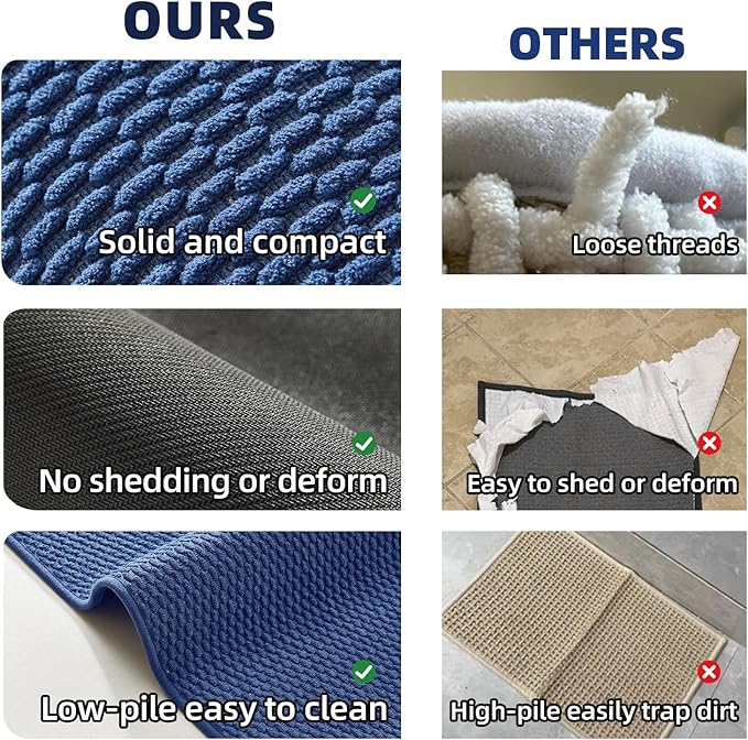 Small Bathroom Rugs Non Slip Washable Bath Rugs Super Absorbent Bathroom Rug Thin Quick Dry Low Pile Bath Mats, Navy Blue 12"x12"
