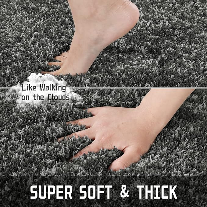 Yimobra Luxury Bathroom Rugs, Fluffy Bath Mats, Non Slip, Water Absorbent Microfiber, Machine Washable, Plush Runner Shower Rug, Thick Mat for Bathroom Floor/Tub, 56"x 24", Light Gray and Black Gray