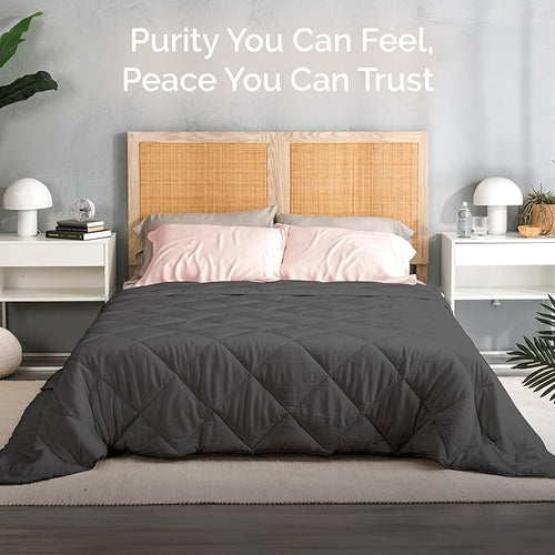 100% Viscose Derived from Bamboo Comforter, Cooling Comforter, Duvet Insert, Breathable, Extra Fluffy, Lightweight Comforters, Charcoal - Queen Size