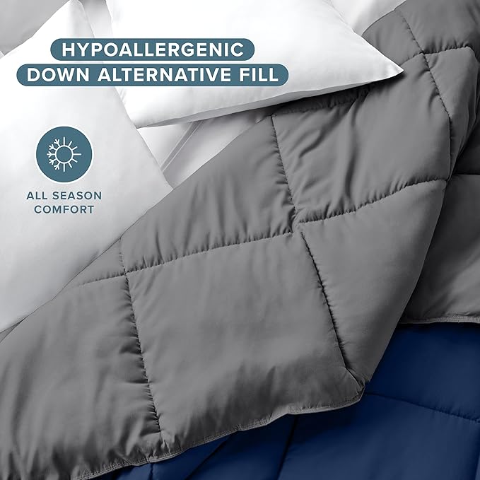 Bare Home Comforter - Twin/Twin Extra Long - Reversible Colors - Goose Down Alternative - Ultra-Soft - Premium 1800 Series - All Season Warmth - Bedding Comforter (Twin/Twin XL, Dark Blue/Grey)