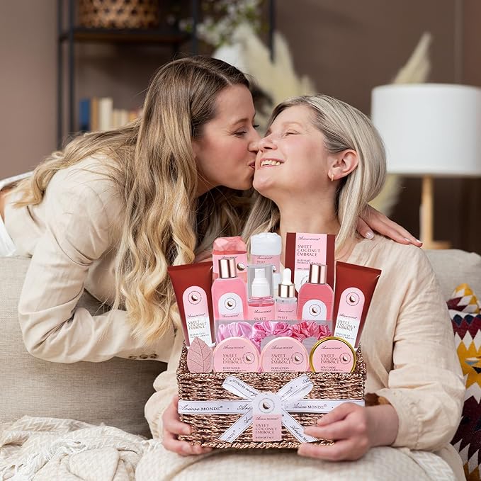 Gift Baskets for Women, Spa Gifts for Women - 17pcs Coconut Spa Gift Set with Body Lotion, Bubble Bath, Relaxing Bath Set, Birthday Christmas Gifts for Her