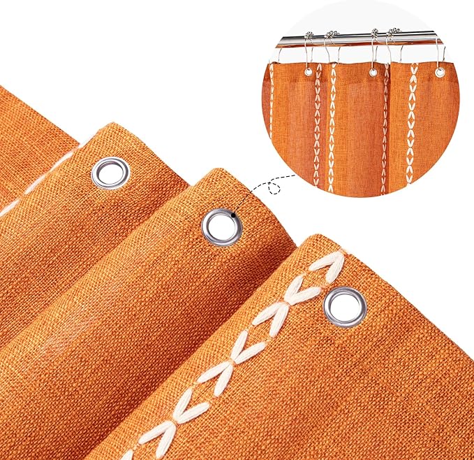 MitoVilla Boho Extra Long Shower Curtain 72 x 96, Orange Modern Farmhouse 96 inch XL Polyester Linen Texture Tassel Fabric Shower Curtain Set with Hooks for Cottagecore Country Bathroom Decor,Orange