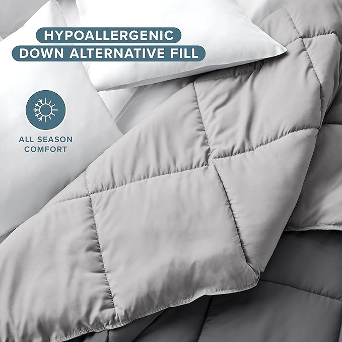 Bare Home Full Comforter - Reversible Colors - Goose Down Alternative - Ultra-Soft - Premium 1800 Series - All Season Warmth - Bedding Comforter (Full, Grey/Light Grey)