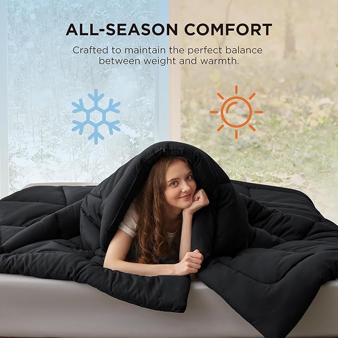 Bedsure Comforter Duvet Insert - Quilted Comforters Oversized King Size, All Season Duvet, GentleSoft Down Alternative Bedding, with 8 Tabs, Gifts for Women/Men, Black, Oversized King 116 x 98 Inches