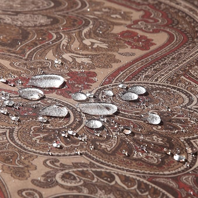 Fabric Shower Curtain 78 Inches Long, Reddish Brown Damask Paisley Print Shower Curtains for Bathroom, 72" W x 78" H
