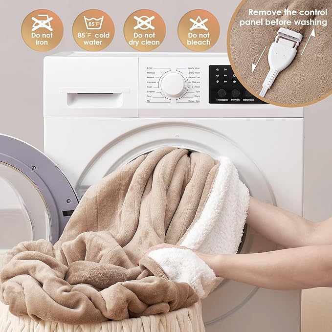 EHEYCIGA Heated Blanket Electric Blanket Twin - Heating Blanket with 5 Heating Levels & 10 Hours Auto Off, Soft Cozy Sherpa Washable Blanket with Fast Heating, 62 x 84 Inches, Camel
