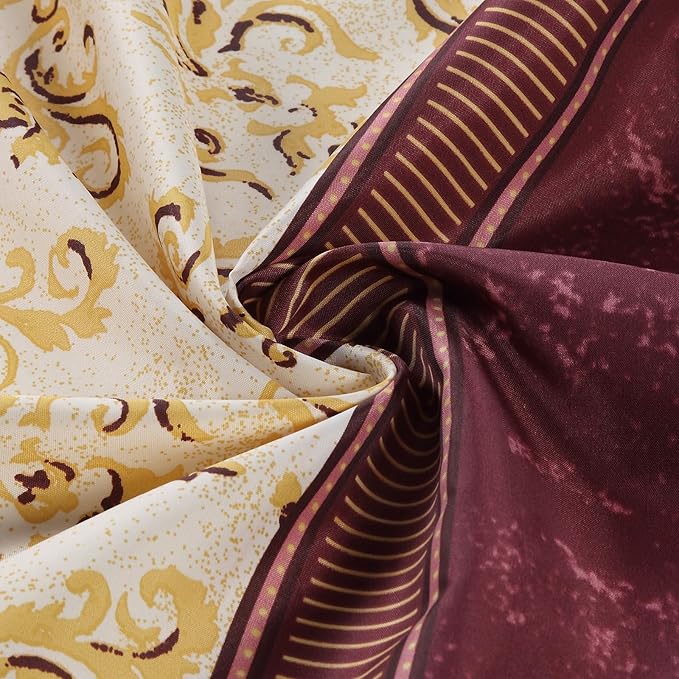 Long Stall Fabric Shower Curtain, Burgundy and Gold Damask Print Narrow Cloth Shower Curtains for Bathroom, Classic Baroque Bathroom Small Curtains, 54" W x 78" H