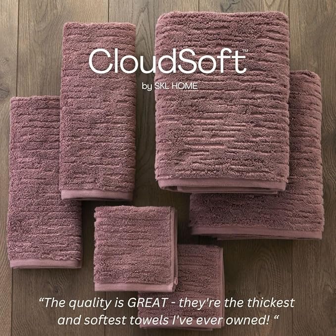 SKL Home CloudSoft Cotton Luxury 6-Piece Towel Set, Soft Plum