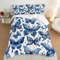 Blue Butterfly Comforter Bedding Set Queen Size,Bohemian Style Blue Series Bedding for Kids Girls Boys,Insect Themed Children's Bedding Soft Fluffy Comforter Sets with 2 Pillowcases.