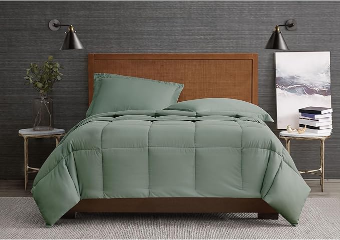 London Fog Garment Washed Solid Comforter Set Green Microfiber 3-Piece King Comforter Set, Solid Themed, Adult and Teen, Oeko-TEX Certified