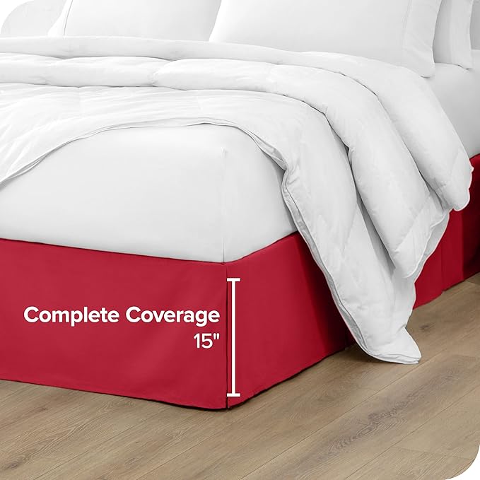 Bare Home King Bed Skirt - 15-Inch Tailored Drop Easy Fit - Bed Skirt for Beds - Center & Corner Pleats (King, Red)