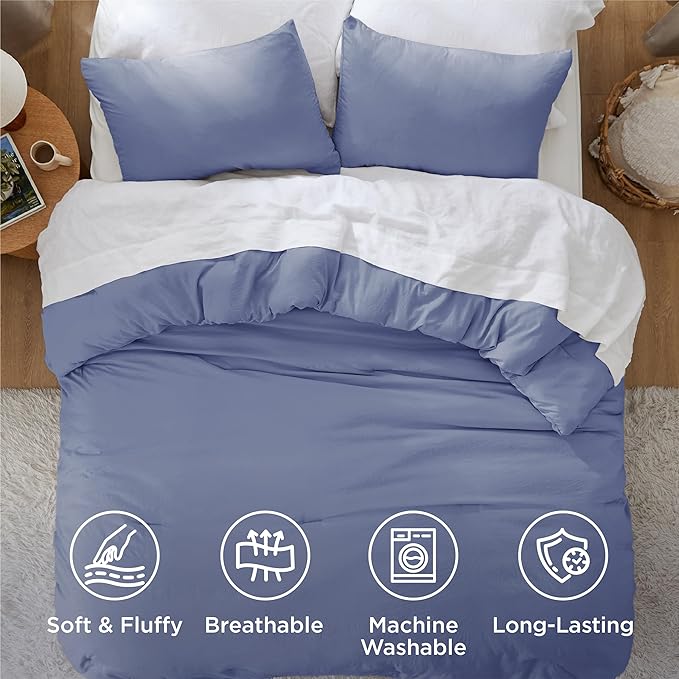 Bedsure California King Size Comforter Set, Blue Soft Prewashed Bedding for All Seasons, 3 Pieces GentleSoft™ Down Alternative Bed Set, 1 Lightweight Comforter (104"x96") and 2 Pillowcases (20"x36")