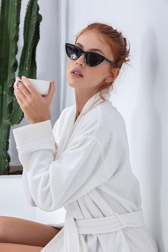 SEYANTE Organic Turkish Cotton Terry Hooded Kimono Bathrobe, Robe for Women