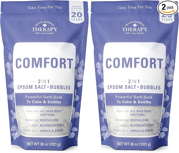 Village Naturals Therapy Comfort Foaming Bath Soak, Blueberry Citrus Scent, 36 oz, Pack of 2