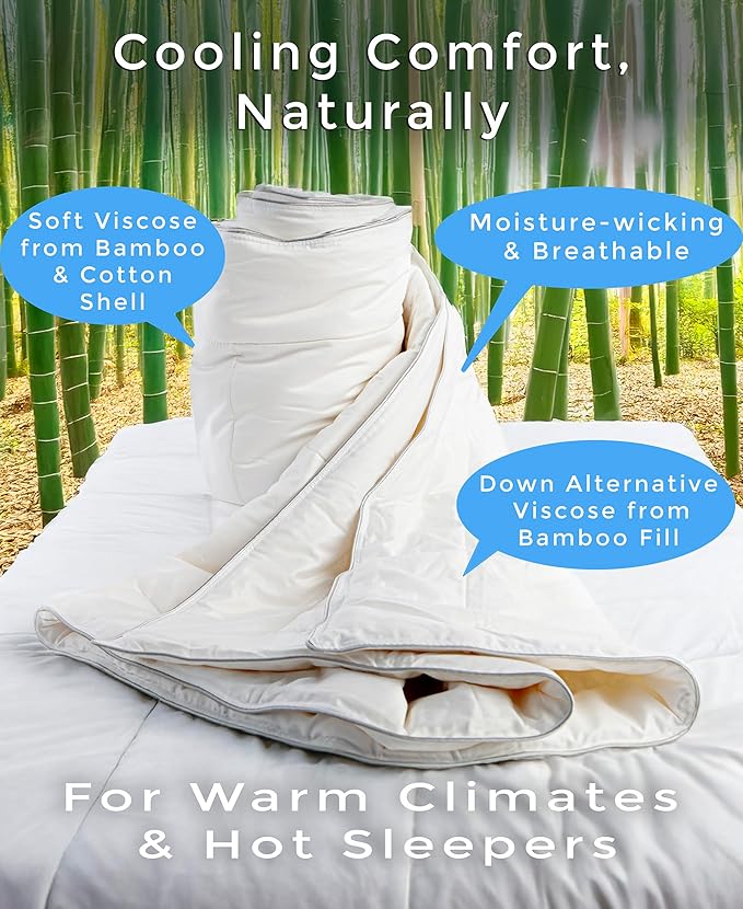 Cooling Comforter, Fill 100% Viscose from Bamboo, Cover 60% Viscose from Bamboo 40% Cotton, Lightweight Duvet Insert, Breathable Summer Quilt, 111x94 inches, King Size