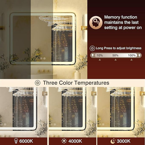 20"x28" LED Bathroom Mirror with Front and Backlight, Lighted Bathroom Vanity Mirror with Stepless Dimmable, 3 Color, Anti-Fog, Smart Bathroom Mirror with LED Lights