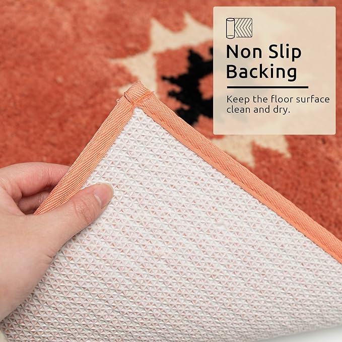 DEXDE Bathroom Rugs 20x47 Boho Bath Mat Non-Slip Long Bath Rug Runner Luxury Soft Absorbent Carpet for Bathroom Shower Kitchen Entryway Western Farmhouse Decor,Coral Red