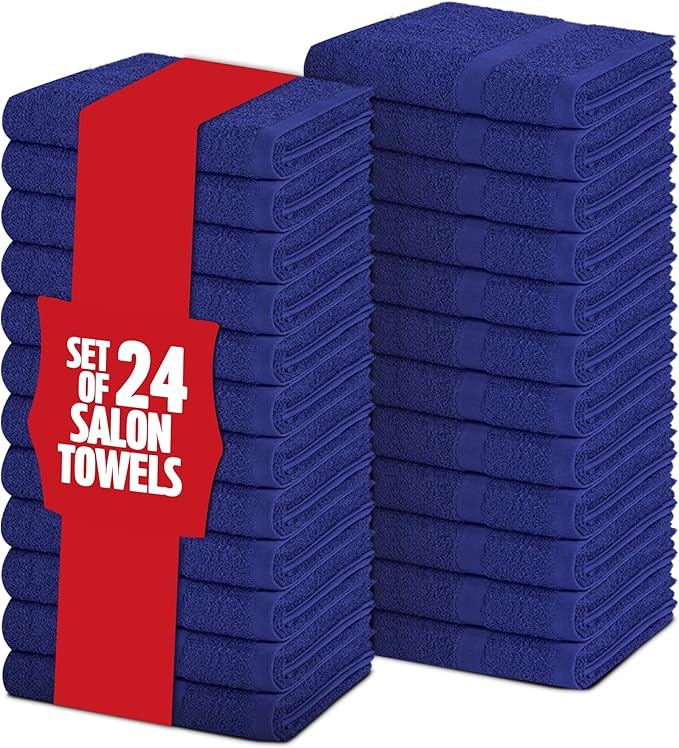 Pearl Linens Pack of 24 100% Cotton Hand Towels, Salon Towels for Spa, Gym and Bathroom Use, Hair Towels in Bulk, Soft, Absorbent, Quick Dry & Machine Washable, 16x27 inches, Royal Blue