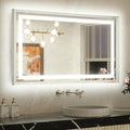 TETOTE 40 x 24 Led Mirror Brushed Nickel Metal Frame Frontlit & Backlit Vanity Mirror Anti-Fog Stepless Dimmable 3 Colors White/Warm/Natural Wall Mirror with Lights Wall-Mounted