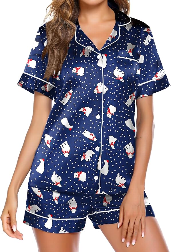Ekouaer Pajamas for Women Set Silk Satin Pjs Shorts Sleepwear 2 Piece Loungewear S-XXL