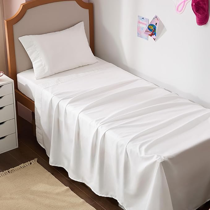 Bedsure Twin XL Sheet Sets Dorm Bedding - 3 Pieces Soft Extra Long Twin Sheets, Hotel Luxury, Easy Care Microfiber for Women, Men, Bright White