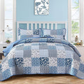 Mybedsoul Blue Quilt Set Twin Size, 2 Pieces Plaid Floral Bedspread Set Patchwork Reversible Bedding Set Microfiber Lightweight Bedspread Coverlet Set for All Season 68"x86"
