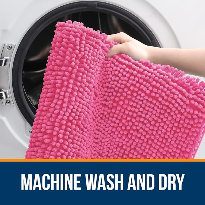 OLANLY Bathroom Rugs 59x20, Extra Soft Absorbent Chenille Bath Rugs, Rubber Backing Quick Dry, Machine Washable Bath Mats for Bathroom Floor, Tub and Shower, Home Decor Accessories, Hot Pink
