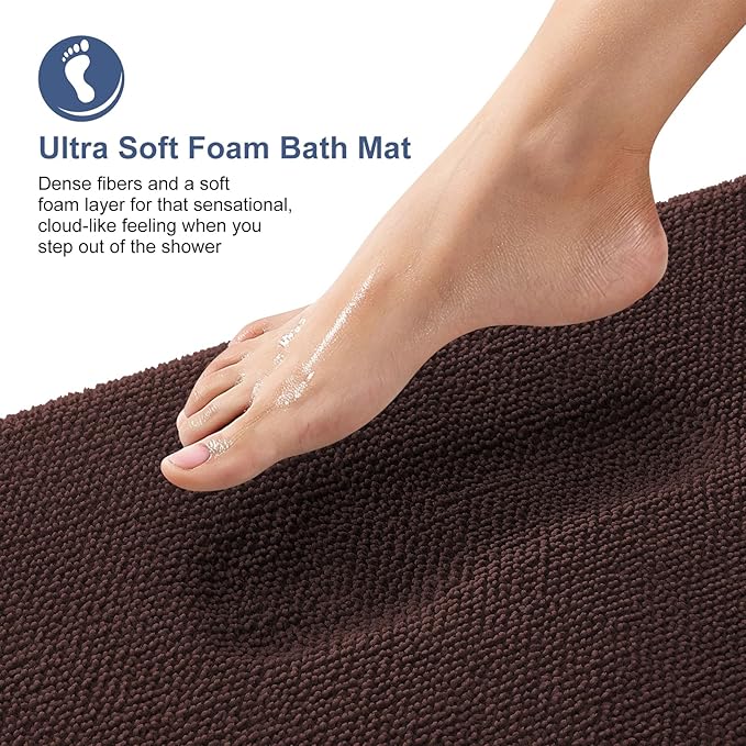 OLANLY Thick Memory Foam Bath Mat Rug 47x20, Extra Soft Absorbent Bathroom Rug, Quick Dry Bath Mats, Non-Slip, Machine Washable Carpet for Bathroom, Tub and Shower, Home Decor Accessories, Brown