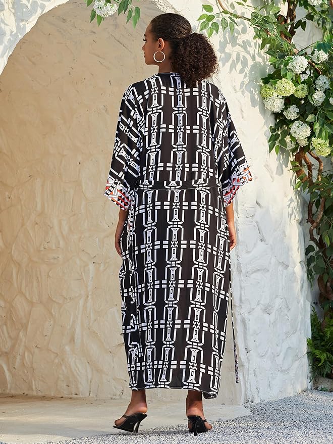 Women Casual Open Front Lightweight Cardigan Long Beach Kimono Cover Up