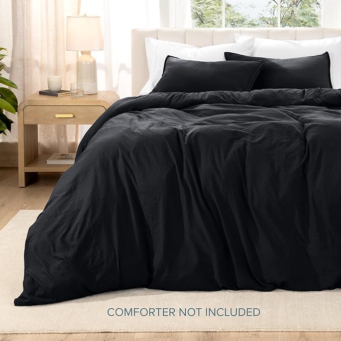 Bare Home Microfiber Duvet Cover Set - Ultra Soft Washed Microfiber - Full Size - Linen-Like Look - Easy Care - Breathable Fabric - Our Softest Duvet Cover Set (Full, Black)