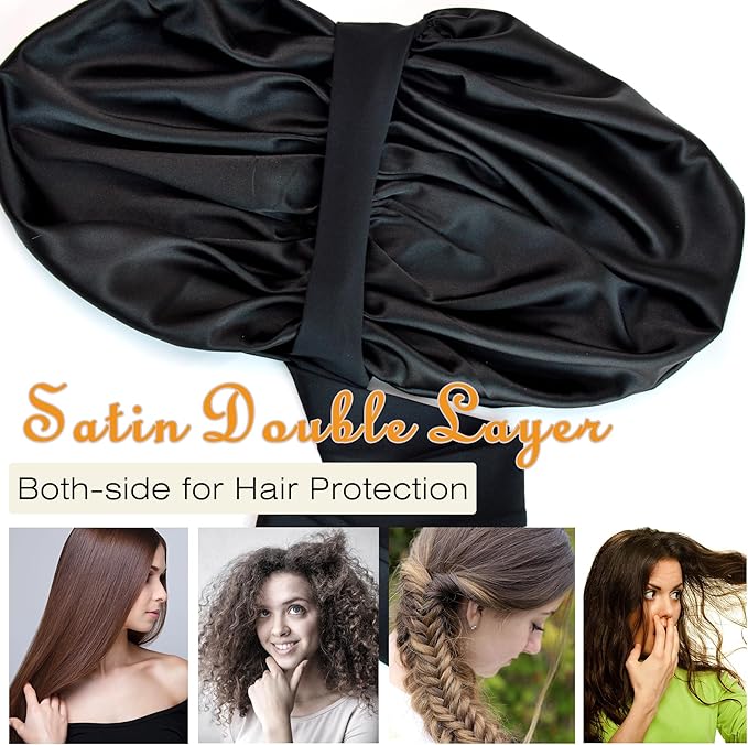 Silk Bonnet for Sleeping Women Satin Bonnet Double Layer Night Sleep Cap with Elastic Tie Band for Curly Natural Hair