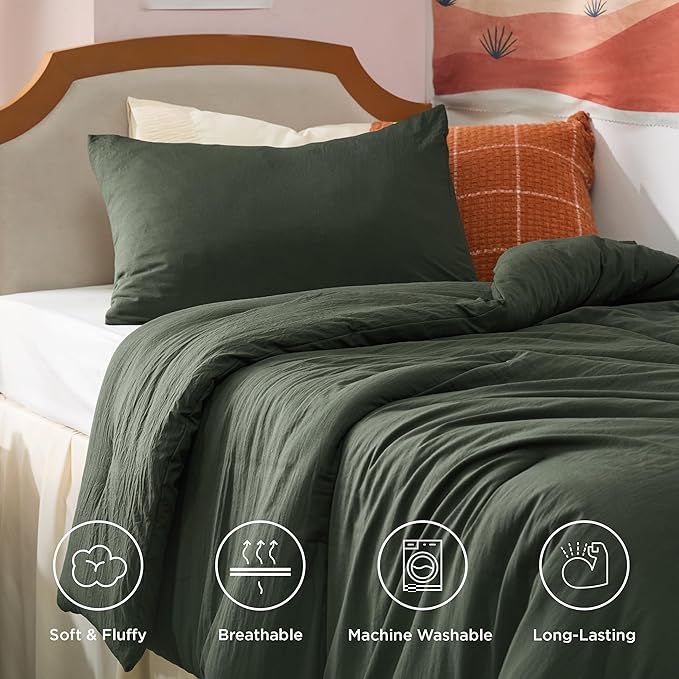 Bedsure Twin/Twin XL Comforter Set, Dark Green Soft Prewashed Bedding for All Seasons, 2 Pieces GentleSoft™ Warm Down Alternative Bed Set, 1 Lightweight Comforter (68"x88") and 1 Pillowcase (20"x26")
