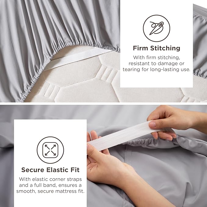 Bedsure Deep Pocket Full Size Bed Sheets Set - Fits Mattresses Up to 21 Inches Thick - 4 Piece GentleSoft Bed Sheets, Moisture Wicking, Cooling Bedsheet & Pillowcases, Easy & Secure Fit, Light Grey