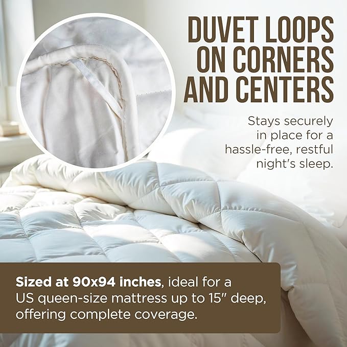 Desert Breeze Distributing Pure and Natural Australian Alpaca & Sheep Wool Comforter – Warm, Soft, Thick, Breathable Duvet Insert with Bamboo Viscose and Cotton Cover, Queen Size, 90x94 inches