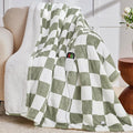 Sage Green Heated Blanket Electric Twin Size, 62X84 Heating Blanket with 10 Heat Levels & 8 Hours Auto Off, Checkered Plaid Soft Fleece Sherpa Blankets Warmer Gifts for Couch Grandma Women Adults