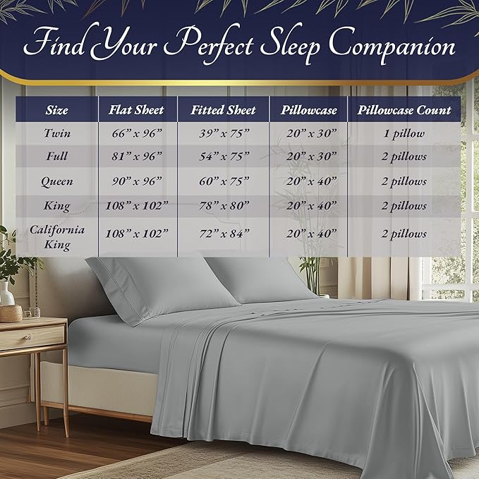 DECOLURE 100% Viscose Derived from Bamboo Sheets Full Size 4pcs - Ultra Soft & Luxuriously Cooling, 17" Deep Pocket, Double Stitching, Perfect for Hot Sleepers - Full Bed Sheets (Light Grey)