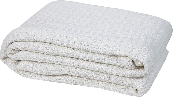 HILLFAIR 100% Combed Cotton Blanket– King Bed Blanket– Soft Cozy Warm Multipurpose Throws for Luxury Home Decor– 90 x 108 inch King Size Cotton Blankets for Beds- Bed Blankets for All Season- Ivory