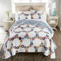 Donna Sharp Prairie Cotton Quilted Bedding Set - 3-Piece Queen Size Cotton Quilt Set - Includes 1 Floral Garden Hexagon Quilt and 2 Pillow Shams - Machine Washable