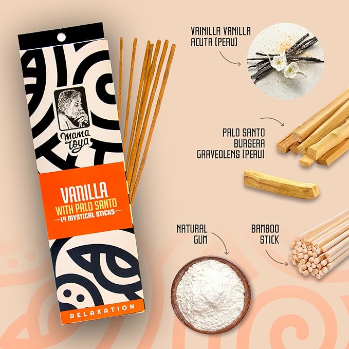 Vanilla with Palo Santo Incense Sticks (14 Mystical Sticks) Relaxation –Comforting, Purifying & Handcrafted Natural Aroma