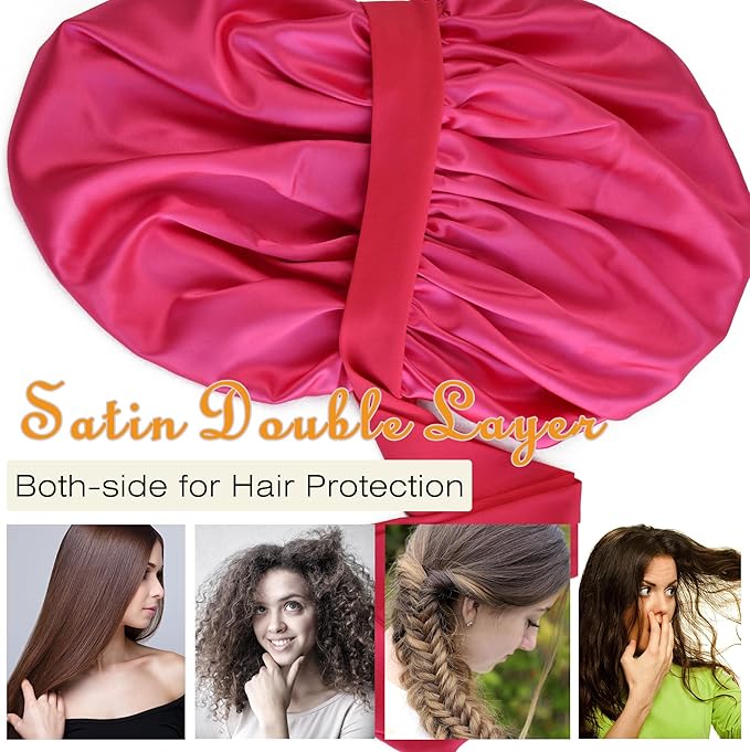 Silk Bonnet for Sleeping Women Satin Bonnet Double Layer Night Sleep Cap with Elastic Tie Band for Curly Natural Hair