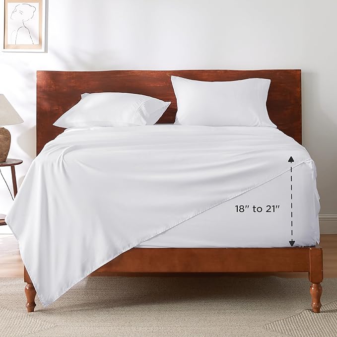 Bedsure Deep Pocket Full Size Bed Sheets Set - Fits Mattresses Up to 21 Inches Thick - 4 Piece GentleSoft Bed Sheets, Moisture Wicking, Soft & Cooling Bedsheet & Pillowcases, Easy & Secure Fit, White