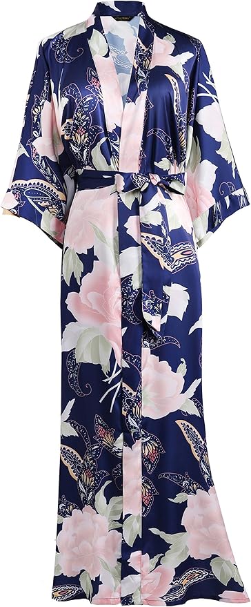 PRODESIGN Kimono Robe for Women - Long Satin Sleepwear Silky Kimono Cover-Up Nightgown Japanese Bathrobe Loungewear Blouse