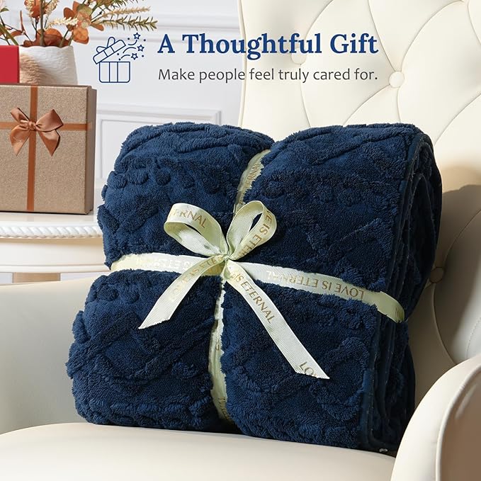 Sherpa Fleece Adult Weighted Blanket Great for Sleep, 20 lbs Dual Sided Soft Fuzzy Heavy Blankets for Couch Bed Sofa, Cozy Warm Fluffy Jacquard Throw for Winter (Navy Blue, 60" x 80", 20 Pounds)