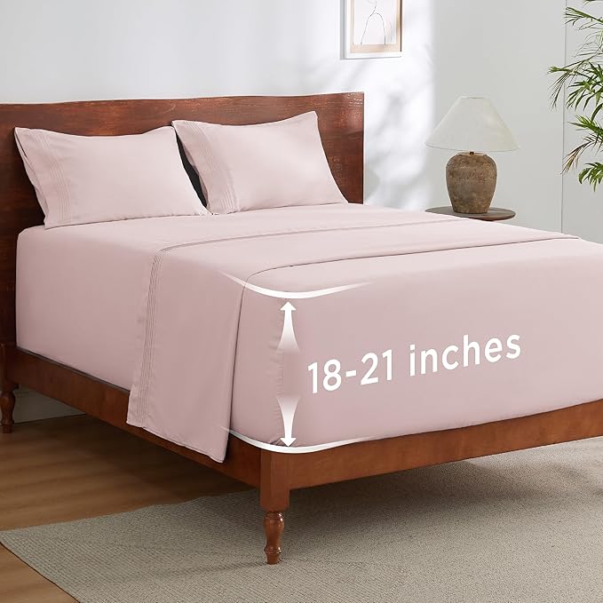 Bedsure Deep Pocket King Sheet Set - Fits Mattresses Up to 21 Inches Thick - 4 Piece GentleSoft Bed Sheets, Moisture Wicking, Soft & Cooling Bedsheet & Pillowcases, Easy & Secure Fit, Blush Pink