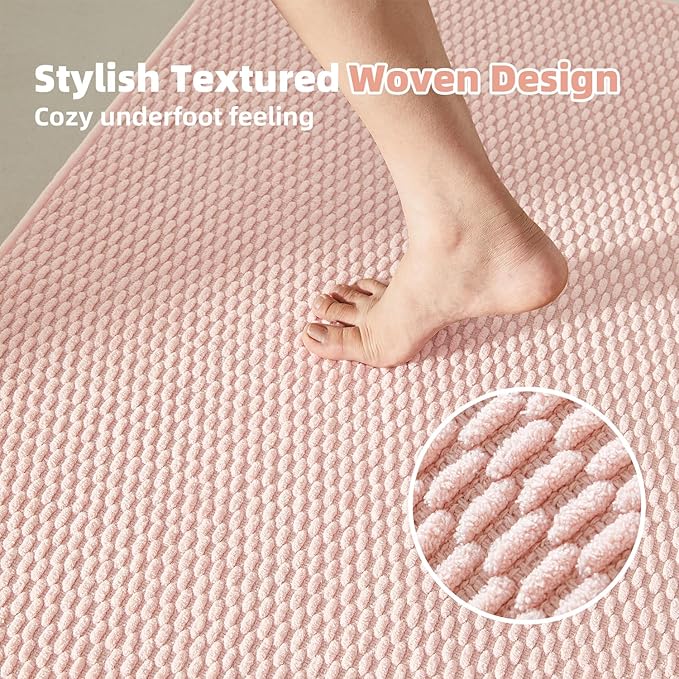 Large Bathroom Rugs Non Slip Washable Bath Rugs Super Absorbent Bathroom Rug Thin Quick Dry Low Pile Bath Mats, Pink 36"x60"